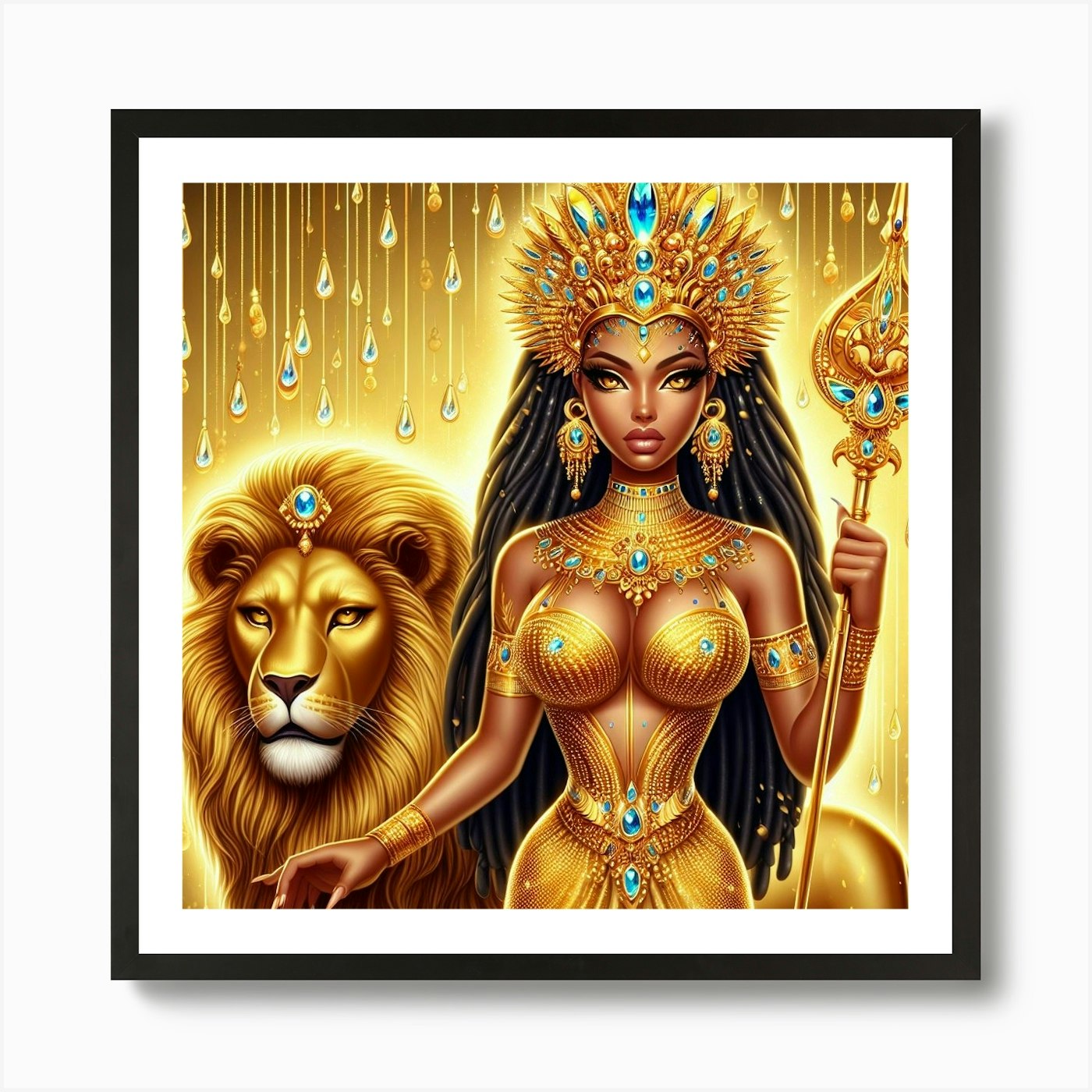 Egyptian Goddess With Lion Art Prin Framed Wall Art Poster Canvas Print Picture