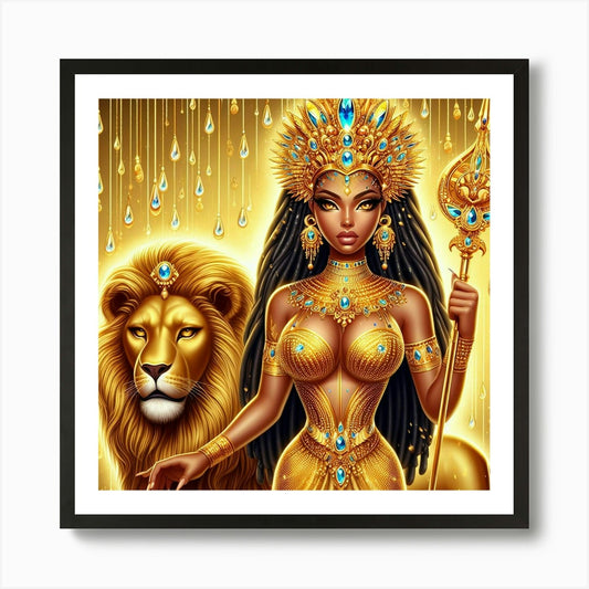 Egyptian Goddess With Lion Art Prin Framed Wall Art Poster Canvas Print Picture