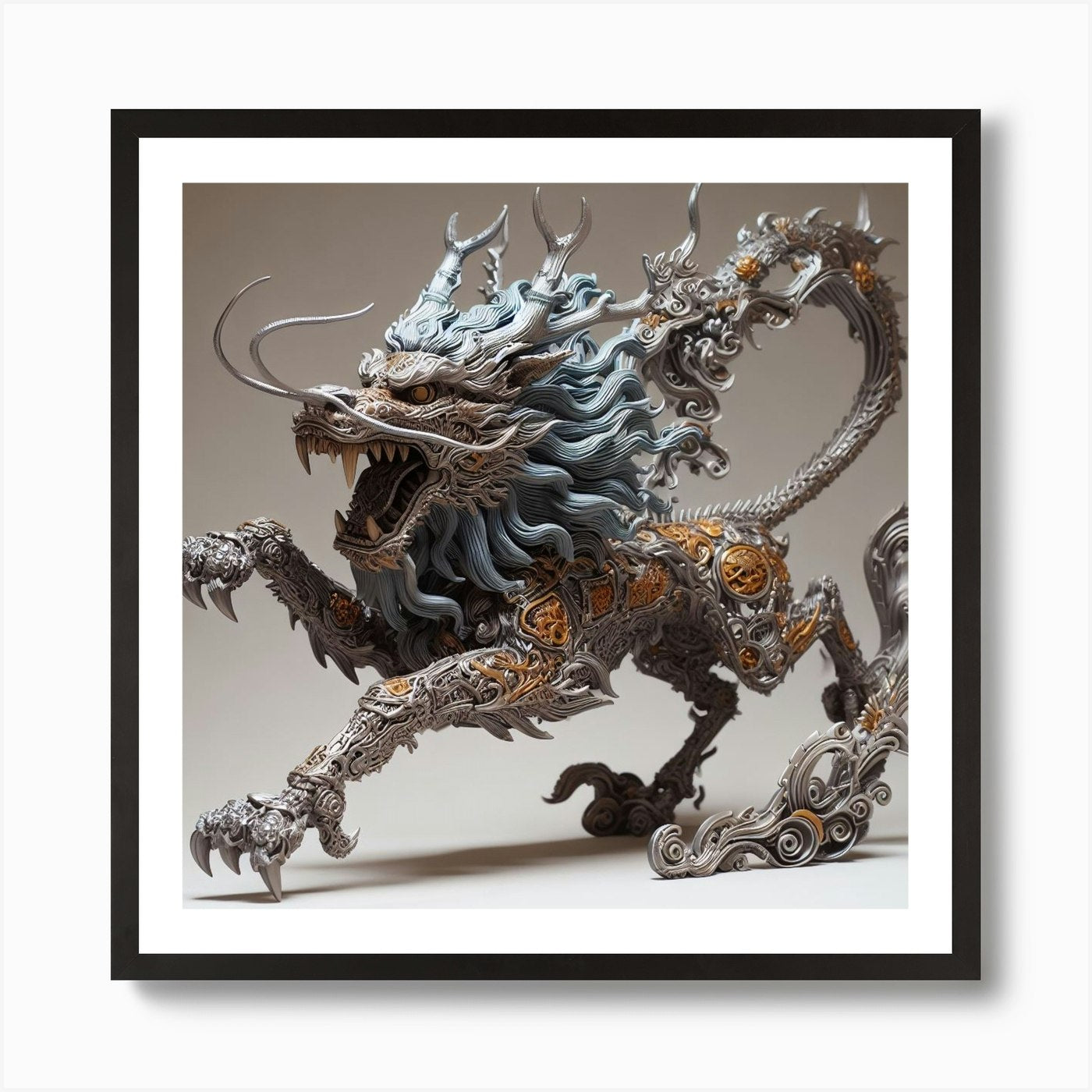 Chinese Futuristic Lion Art Print Framed Wall Art Poster Canvas Print Picture