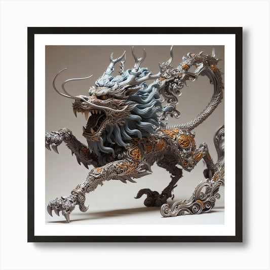 Chinese Futuristic Lion Art Print Framed Wall Art Poster Canvas Print Picture