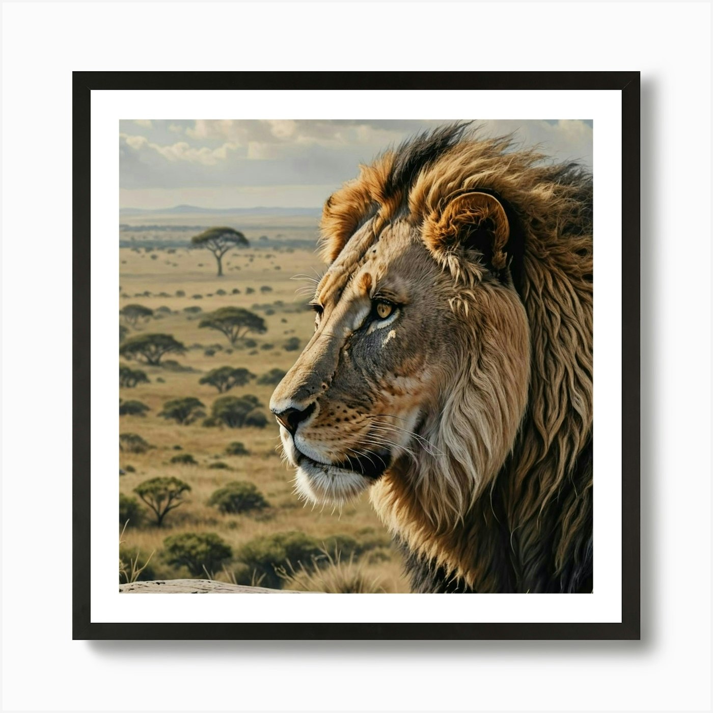 Lion In The Savannah Art Print Framed Wall Art Poster Canvas Print Picture