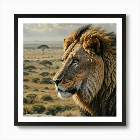 Lion In The Savannah Art Print Framed Wall Art Poster Canvas Print Picture