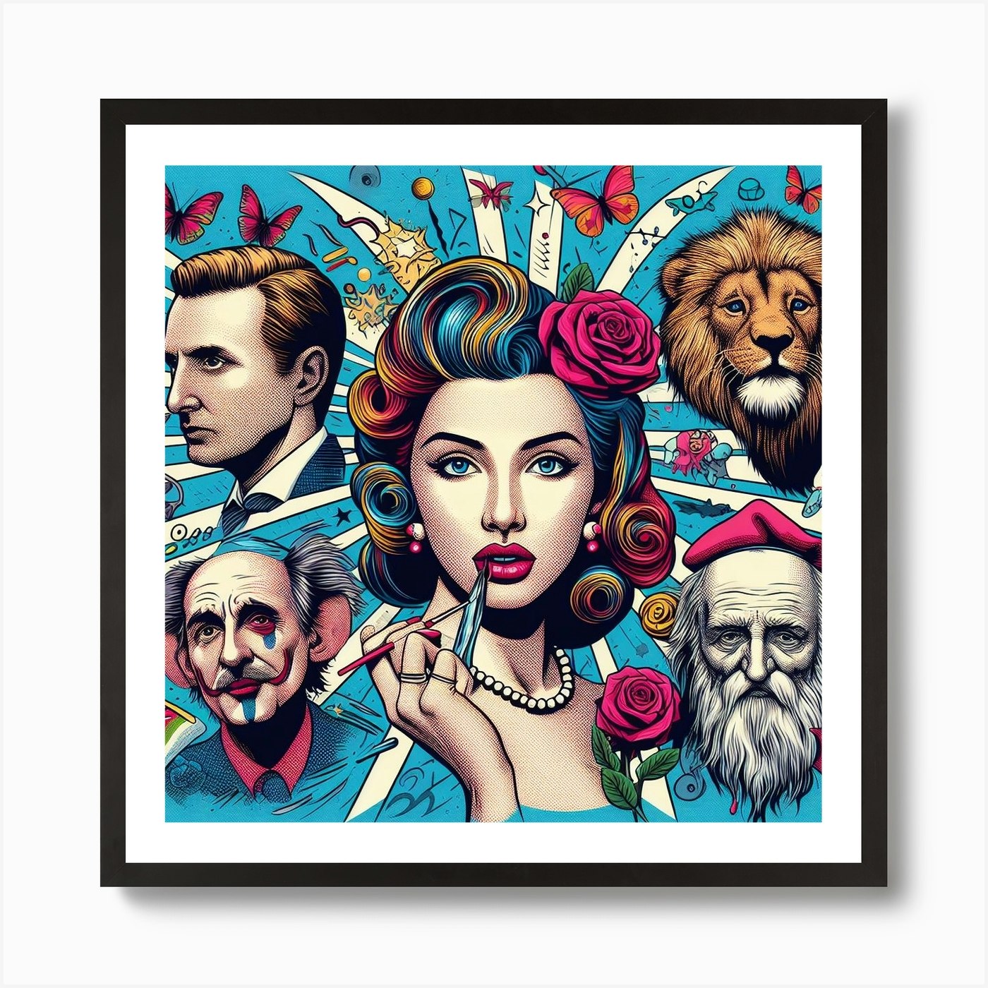 Woman With A Lion Art Print Framed Wall Art Poster Canvas Print Picture