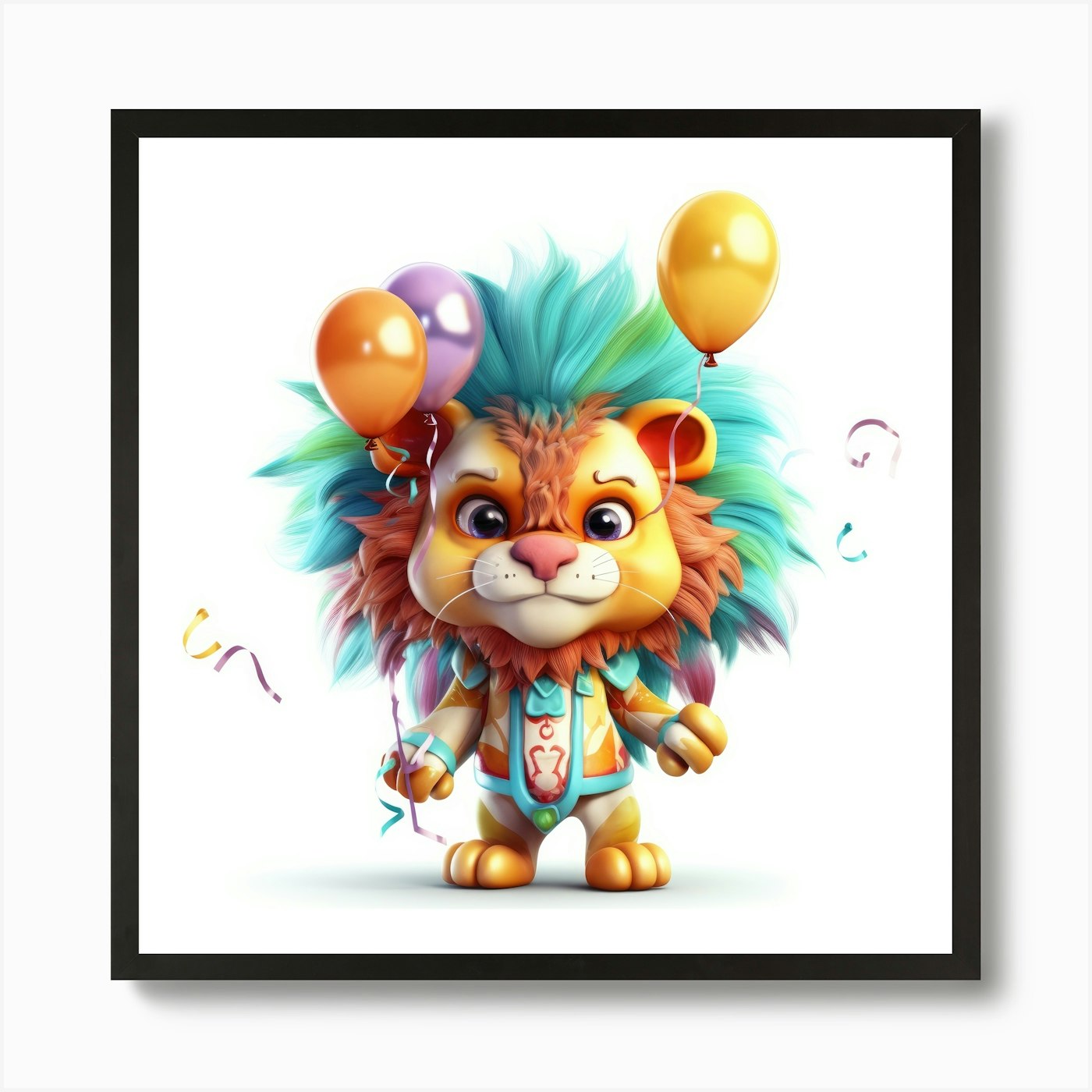 Lion With Balloons Art Print Framed Wall Art Poster Canvas Print Picture