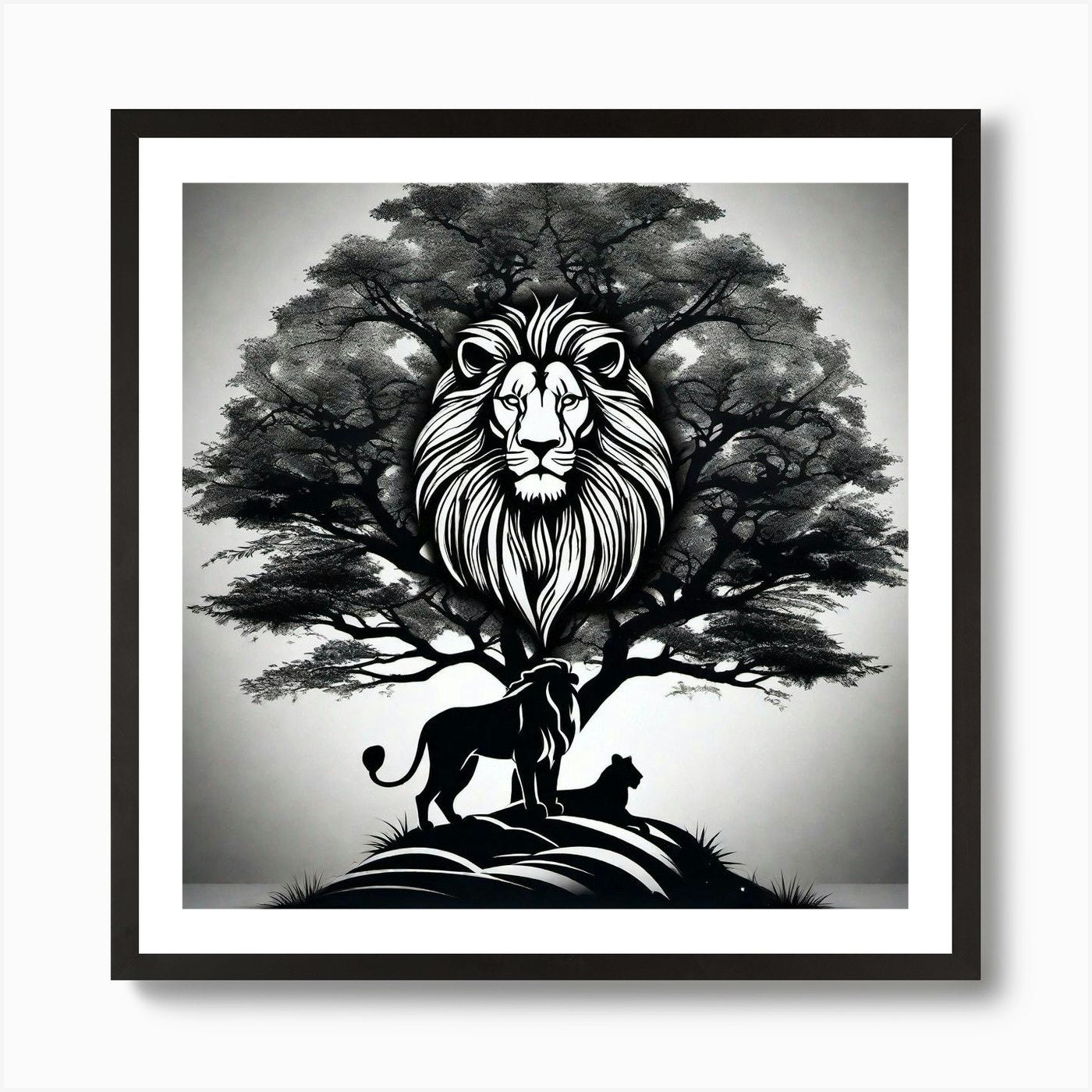 Lion And Tree 7 Art Print Framed Wall Art Poster Canvas Print Picture