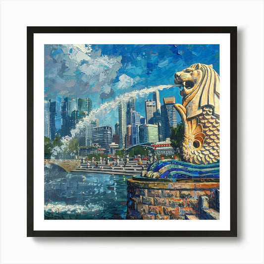 Singapore Lion Fountain Art Print Framed Wall Art Poster Canvas Print Picture