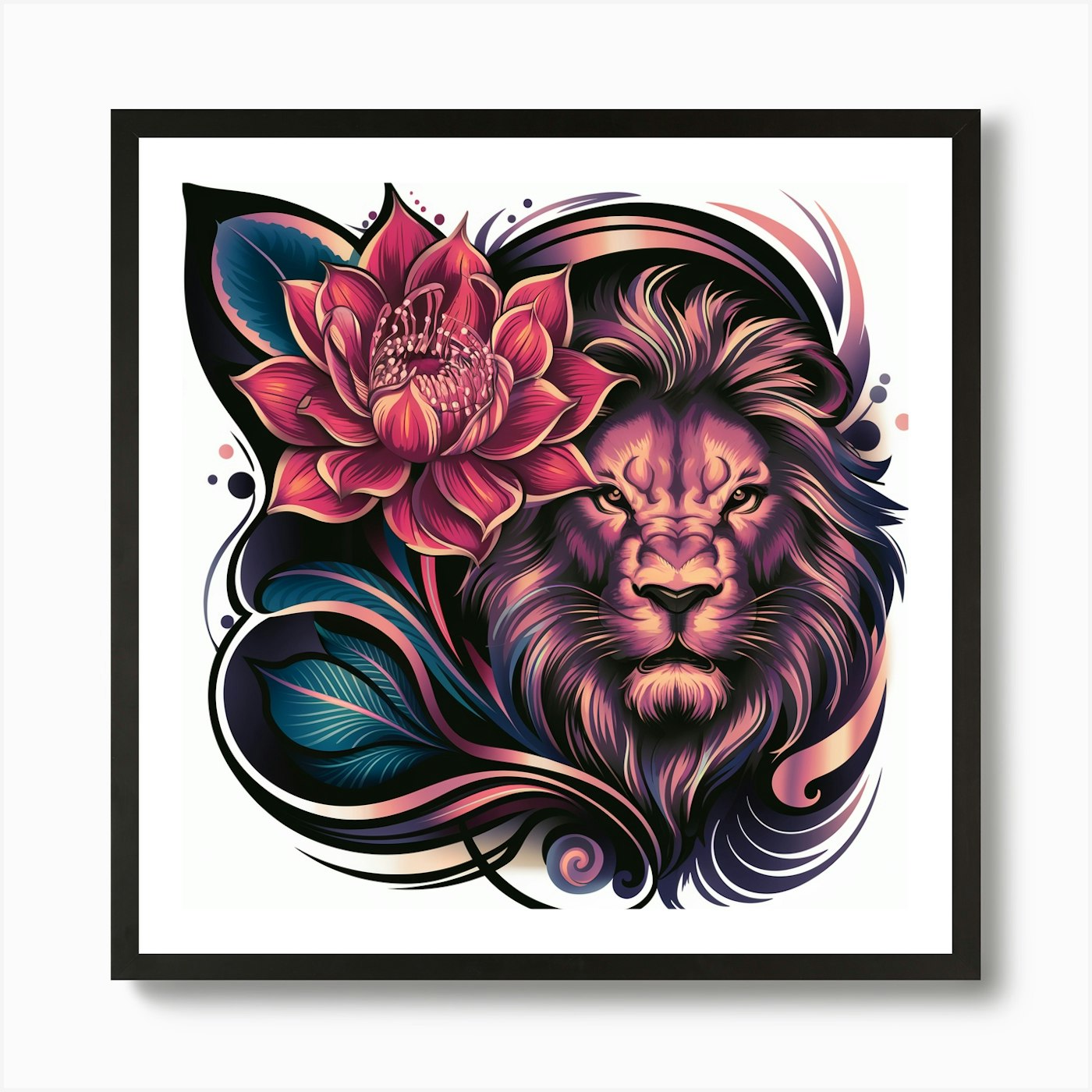 Lion And Flower Art Print Framed Wall Art Poster Canvas Print Picture