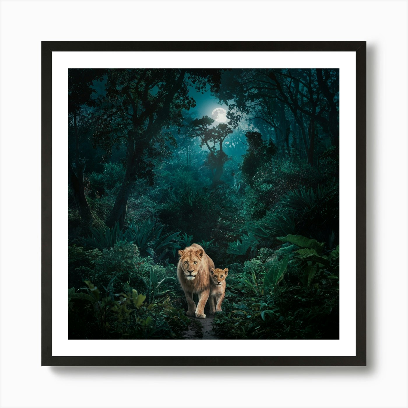 Lions In The Forest Art Print Framed Wall Art Poster Canvas Print Picture
