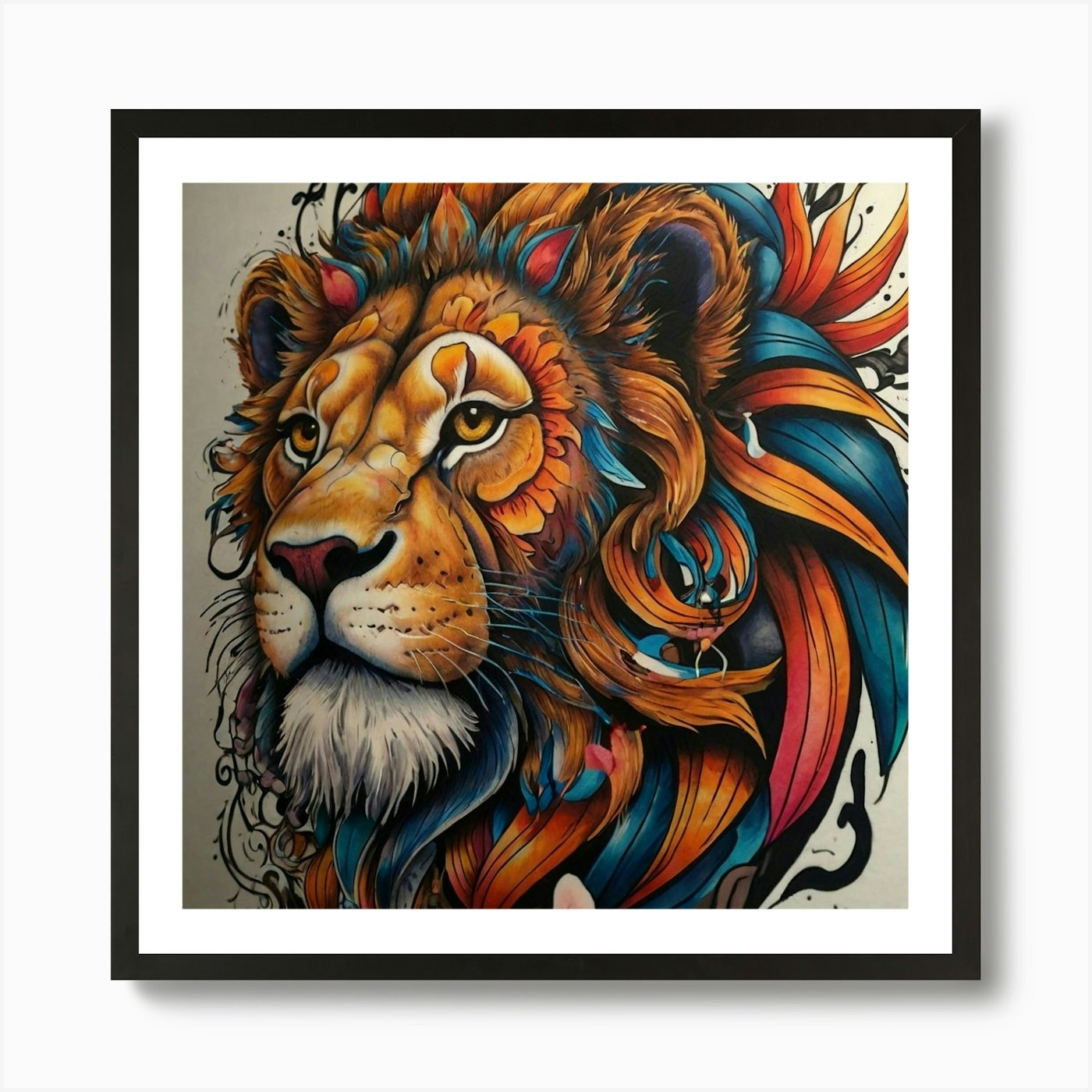 Lion Tattoo Art Print Framed Wall Art Poster Canvas Print Picture
