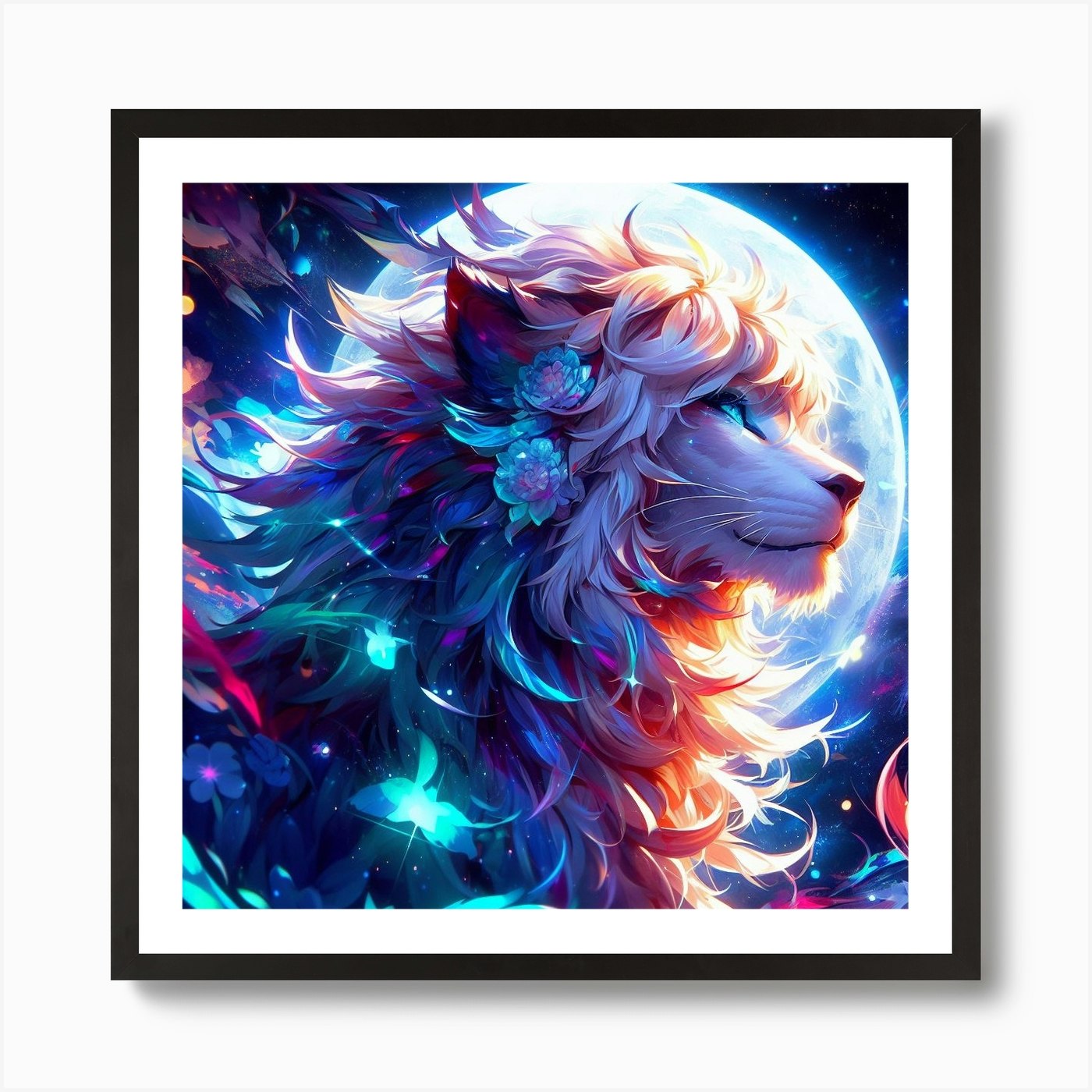 Lion In The Moonlight 1 Art Print Framed Wall Art Poster Canvas Print Picture