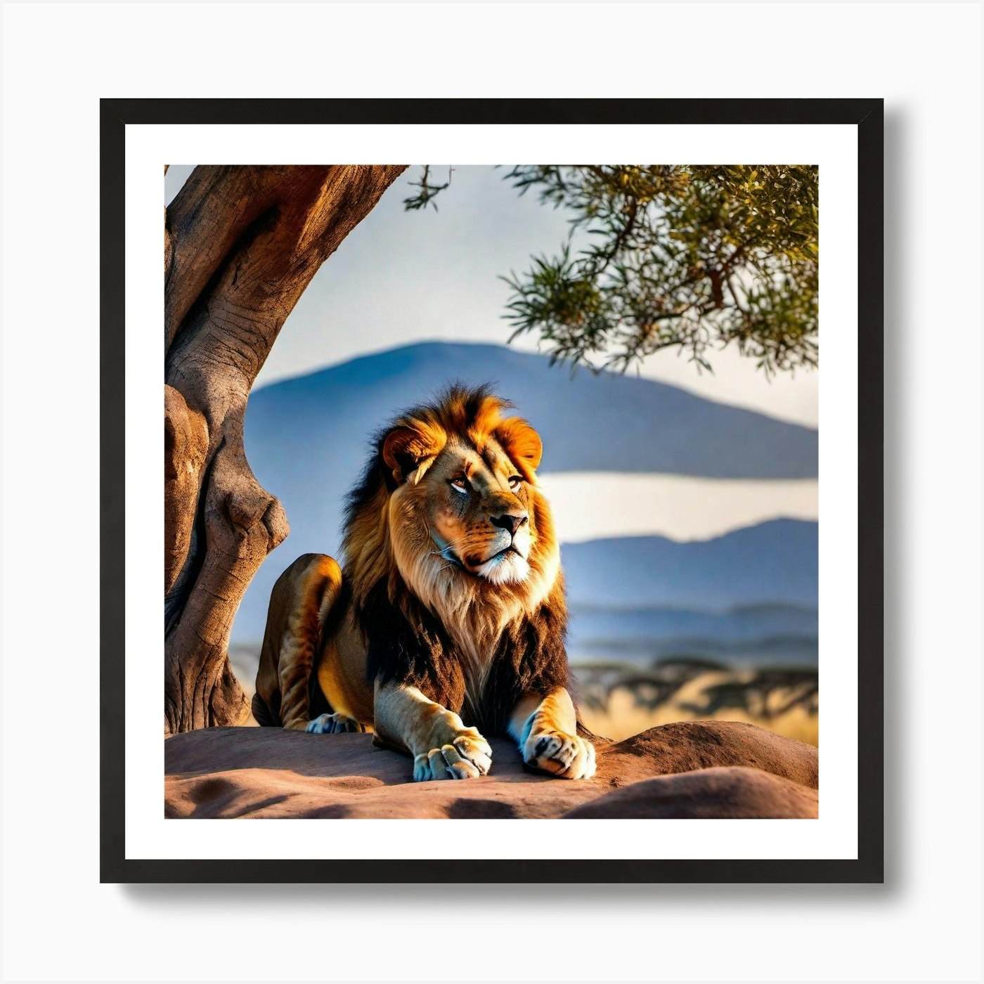 Lion In The Savannah 3 Art Print Framed Wall Art Poster Canvas Print Picture