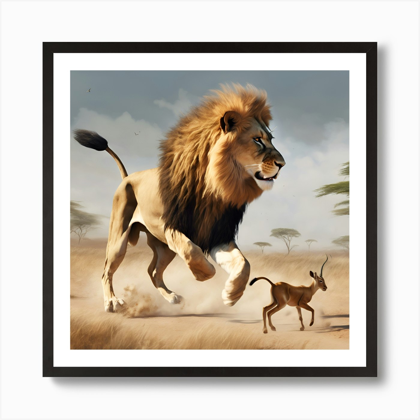 Lion And Antelope Art Print Framed Wall Art Poster Canvas Print Picture