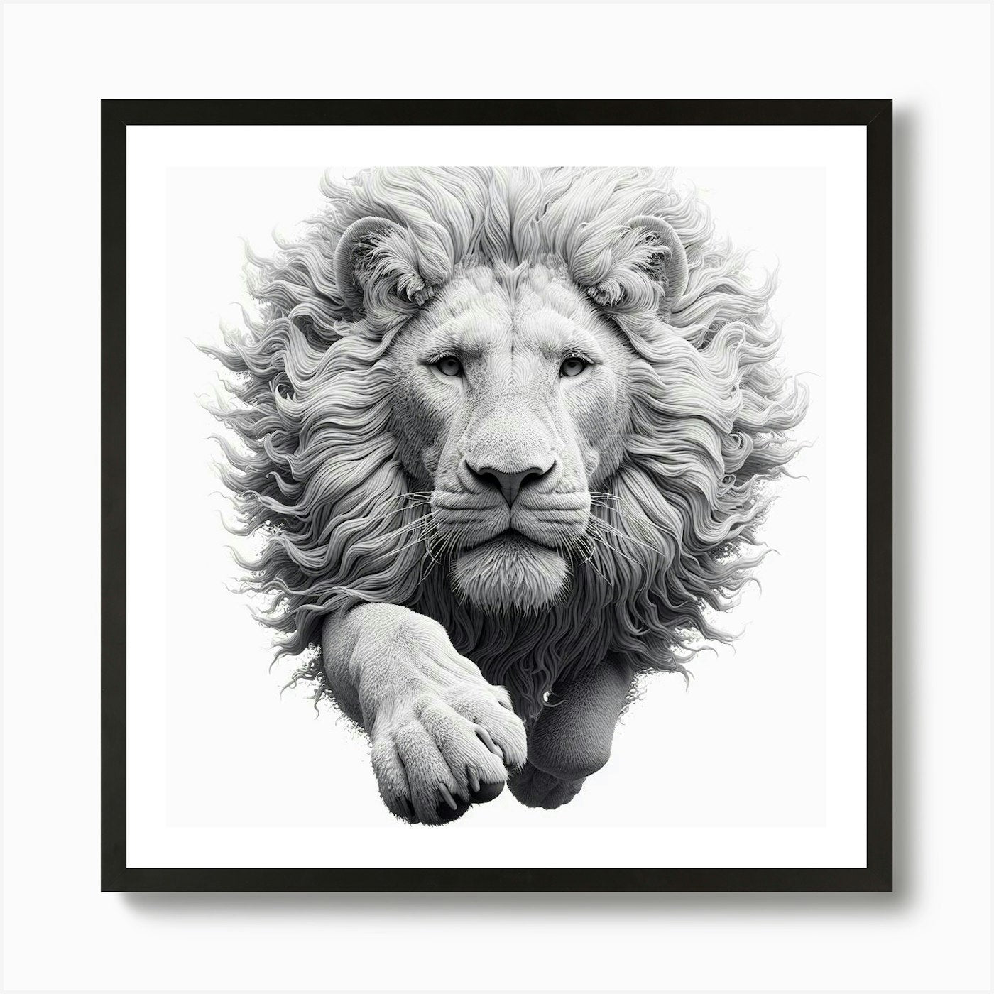 Lion On White Background Art Print Framed Wall Art Poster Canvas Print Picture