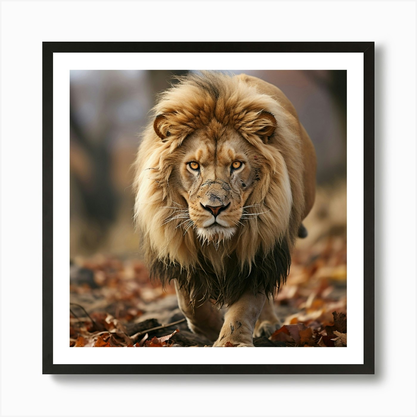 Lion Walking In The Forest 1 Art Pr Framed Wall Art Poster Canvas Print Picture