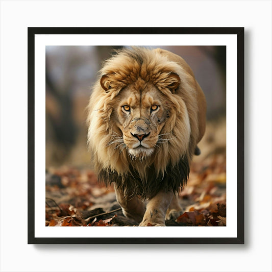 Lion Walking In The Forest 1 Art Pr Framed Wall Art Poster Canvas Print Picture