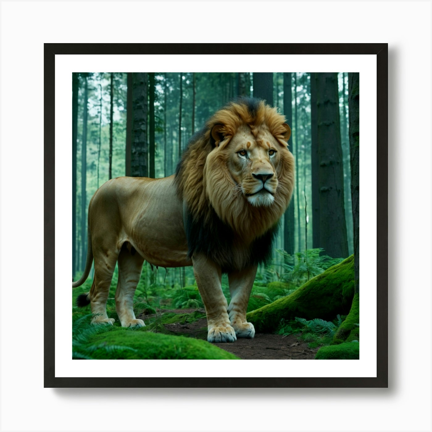 Lion In The Forest Art Print Framed Wall Art Poster Canvas Print Picture