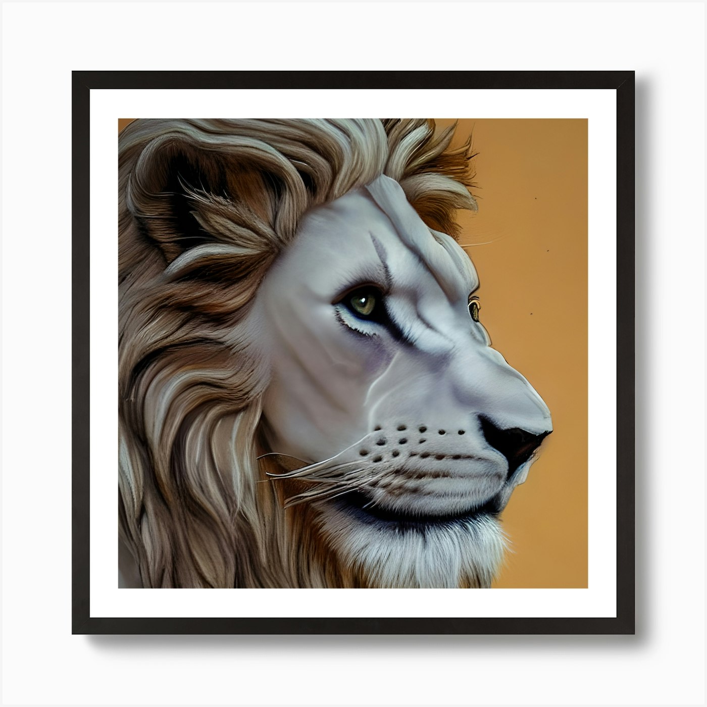 Golden White Lion Profile Art Print Framed Wall Art Poster Canvas Print Picture