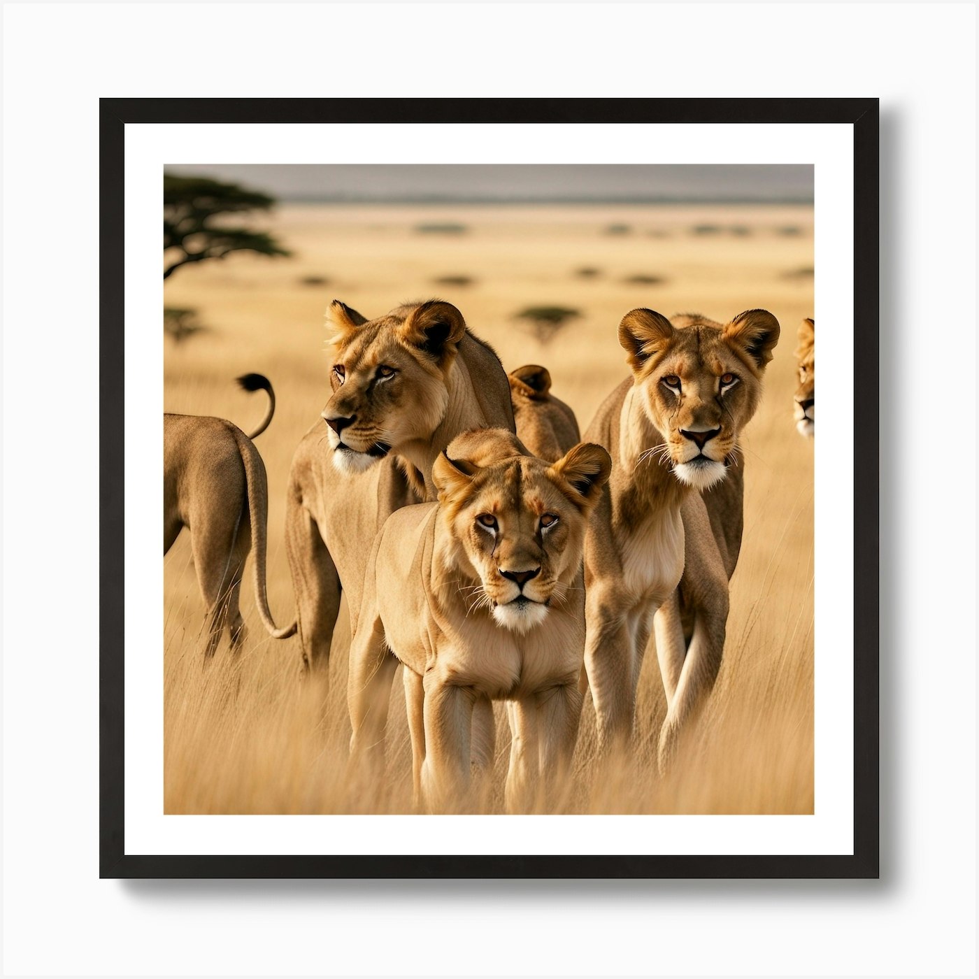 Lions In The Savannah Art Print Framed Wall Art Poster Canvas Print Picture