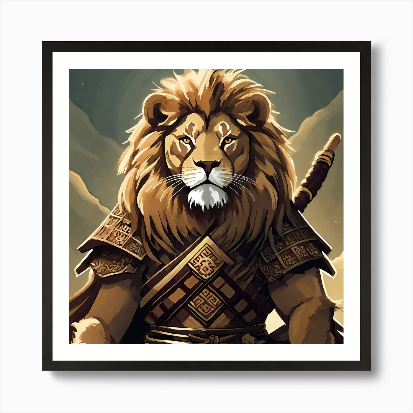 Firefly Portrait Of A Lion Samurai  Framed Wall Art Poster Canvas Print Picture