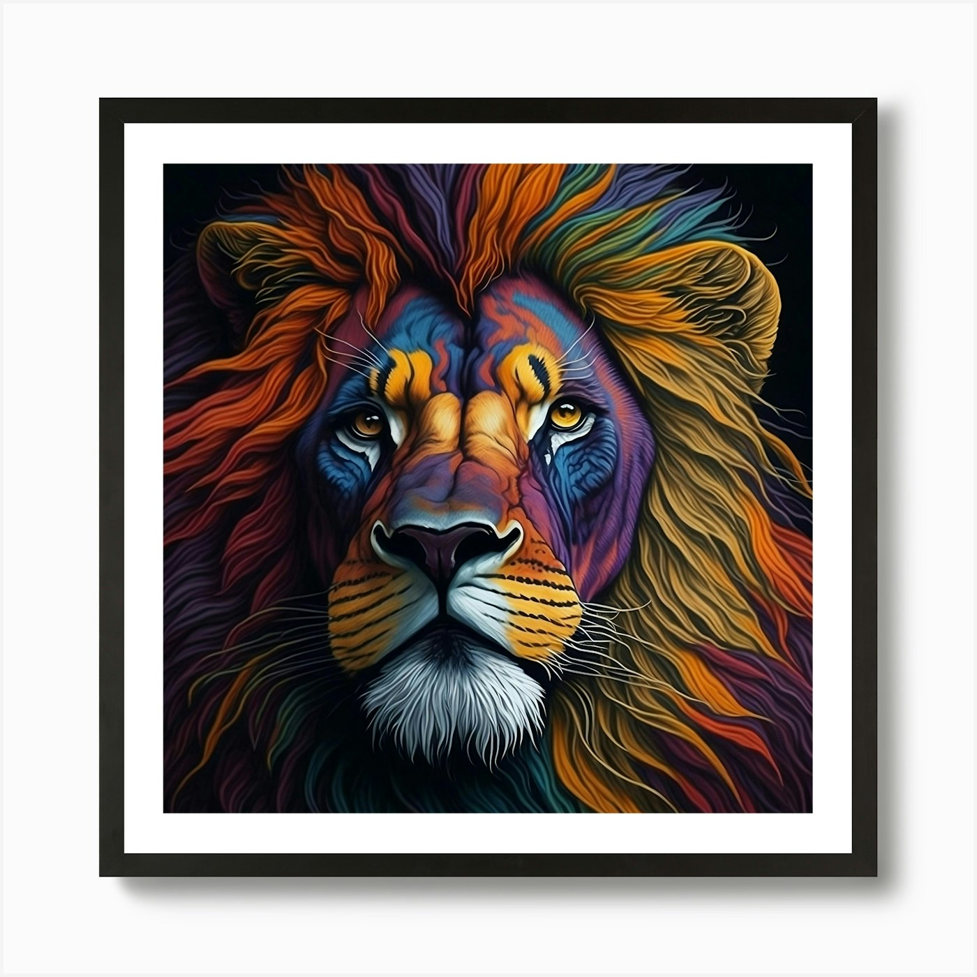 Multi Coloured Lion's Face Art Prin Framed Wall Art Poster Canvas Print Picture