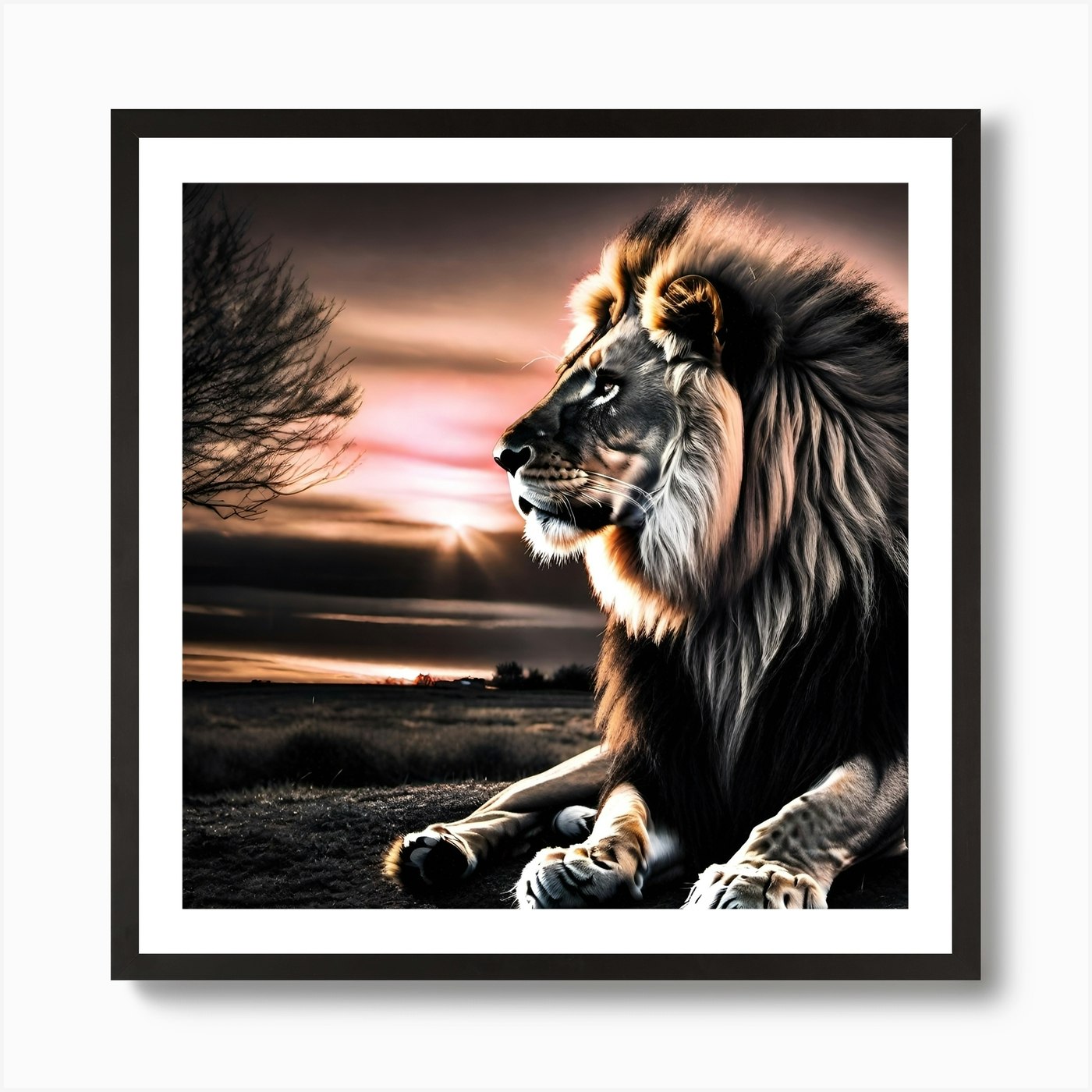 Lion At Sunset 15 Art Print Framed Wall Art Poster Canvas Print Picture