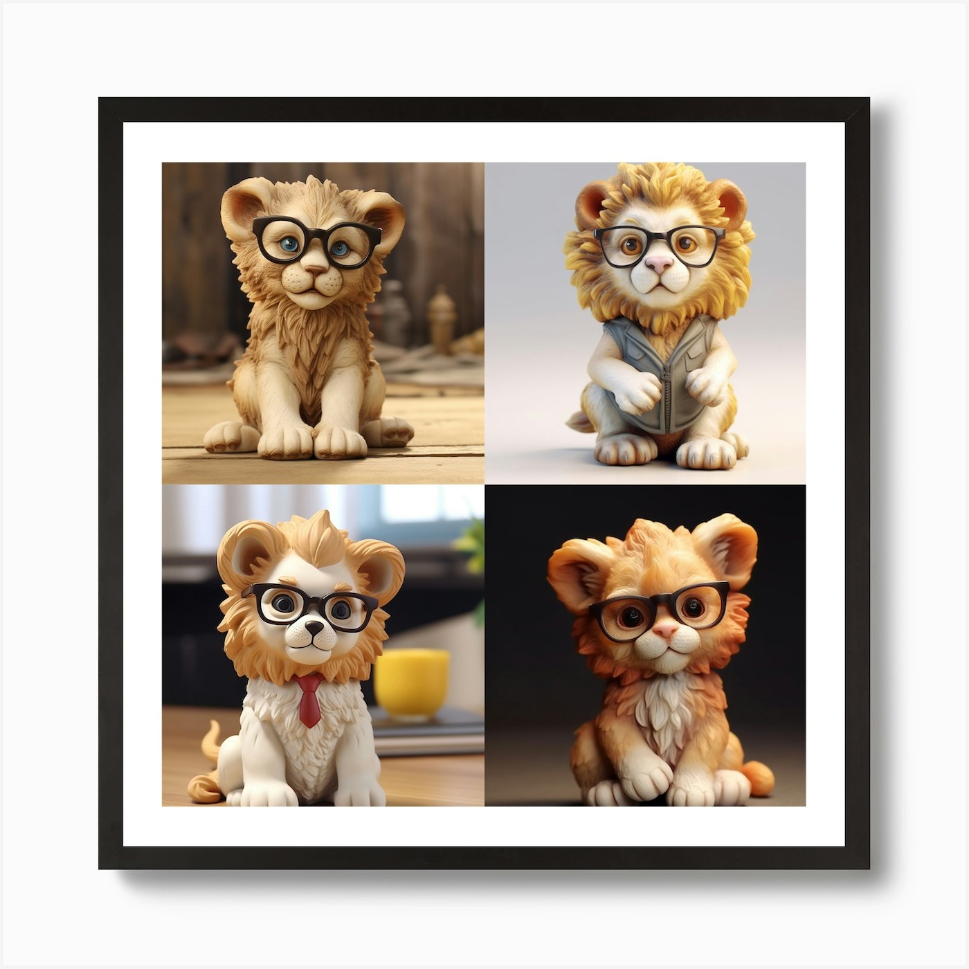Armadiler Cute Baby Lion Figure 3d  Framed Wall Art Poster Canvas Print Picture