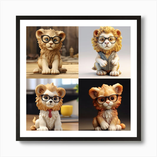Armadiler Cute Baby Lion Figure 3d  Framed Wall Art Poster Canvas Print Picture