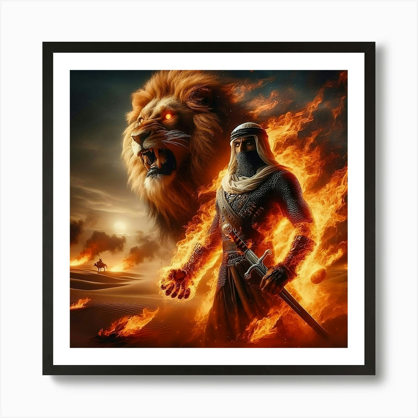 Lion And knights Art Print Framed Wall Art Poster Canvas Print Picture