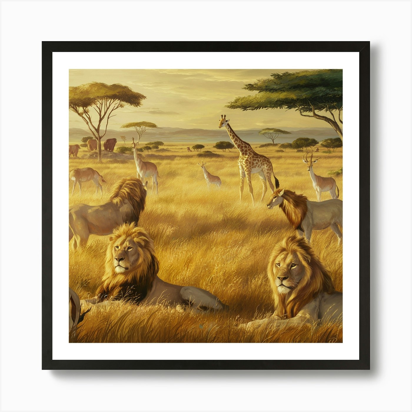 Lions In The Grass Art Print Framed Wall Art Poster Canvas Print Picture