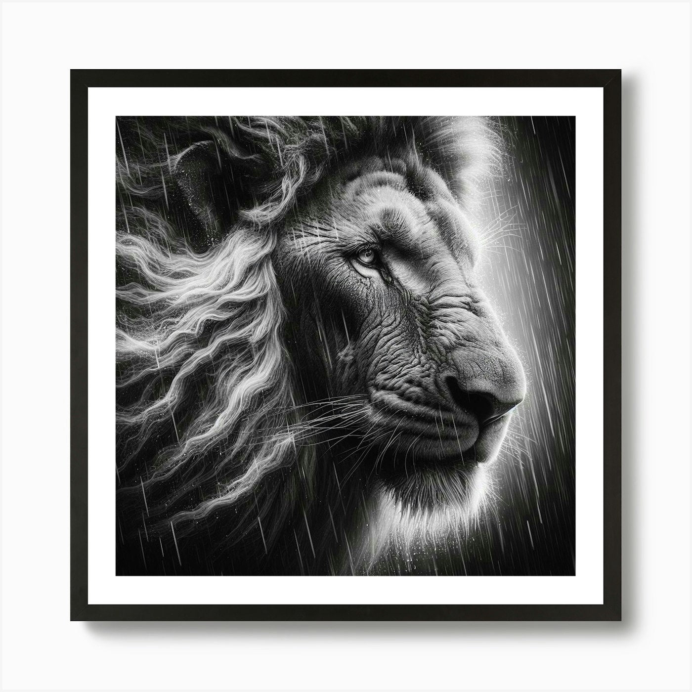Lion In The Rain 1 Art Print Framed Wall Art Poster Canvas Print Picture