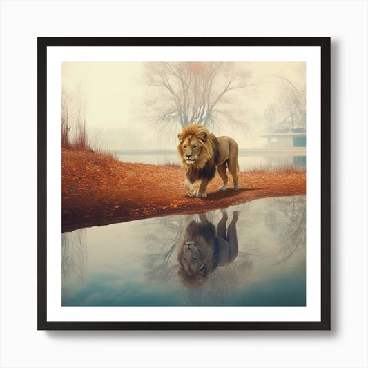 Armadiler Lion Walking Next To A La Framed Wall Art Poster Canvas Print Picture