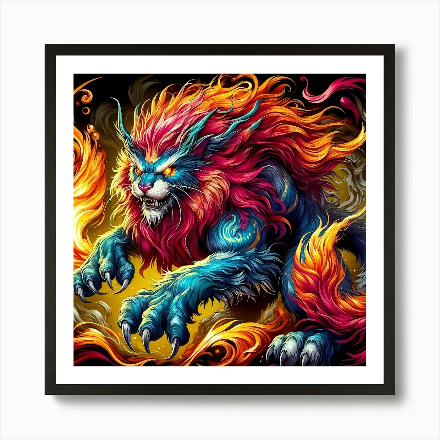 Flaming Lion Art Print Framed Wall Art Poster Canvas Print Picture