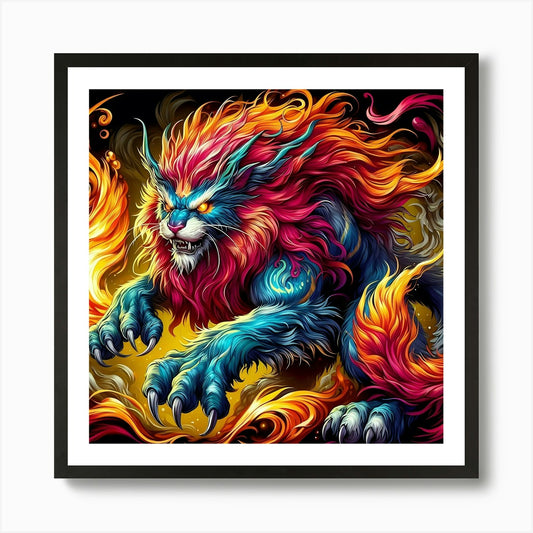 Flaming Lion Art Print Framed Wall Art Poster Canvas Print Picture