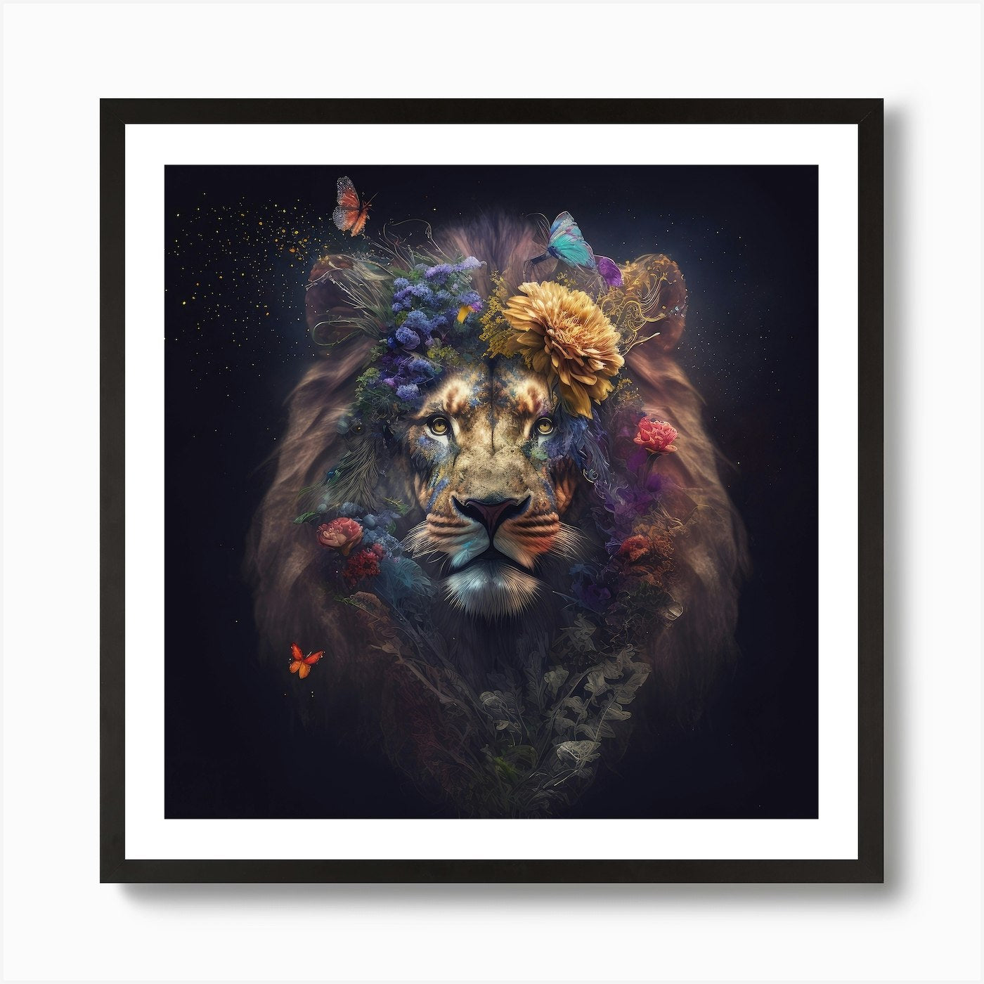 Flowering Lion Pride Art Print Framed Wall Art Poster Canvas Print Picture