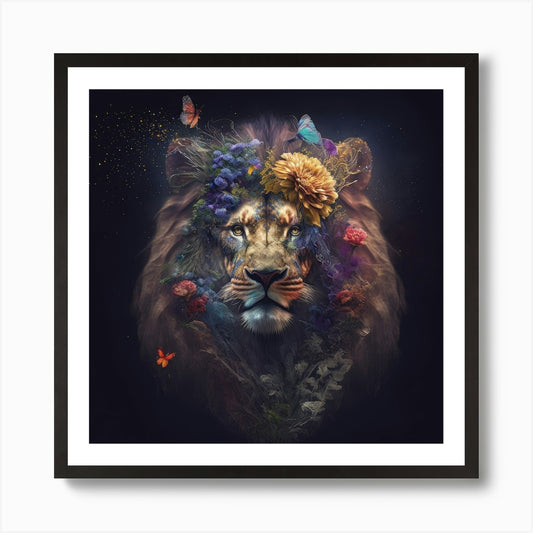 Flowering Lion Pride Art Print Framed Wall Art Poster Canvas Print Picture