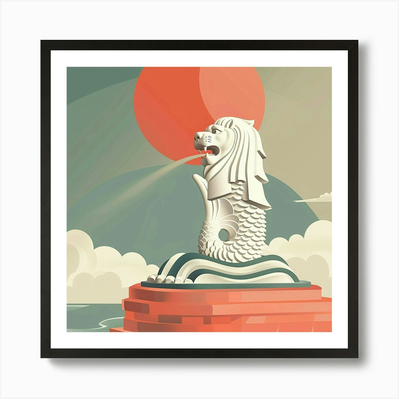 Singapore Lion Statue Art Print Framed Wall Art Poster Canvas Print Picture