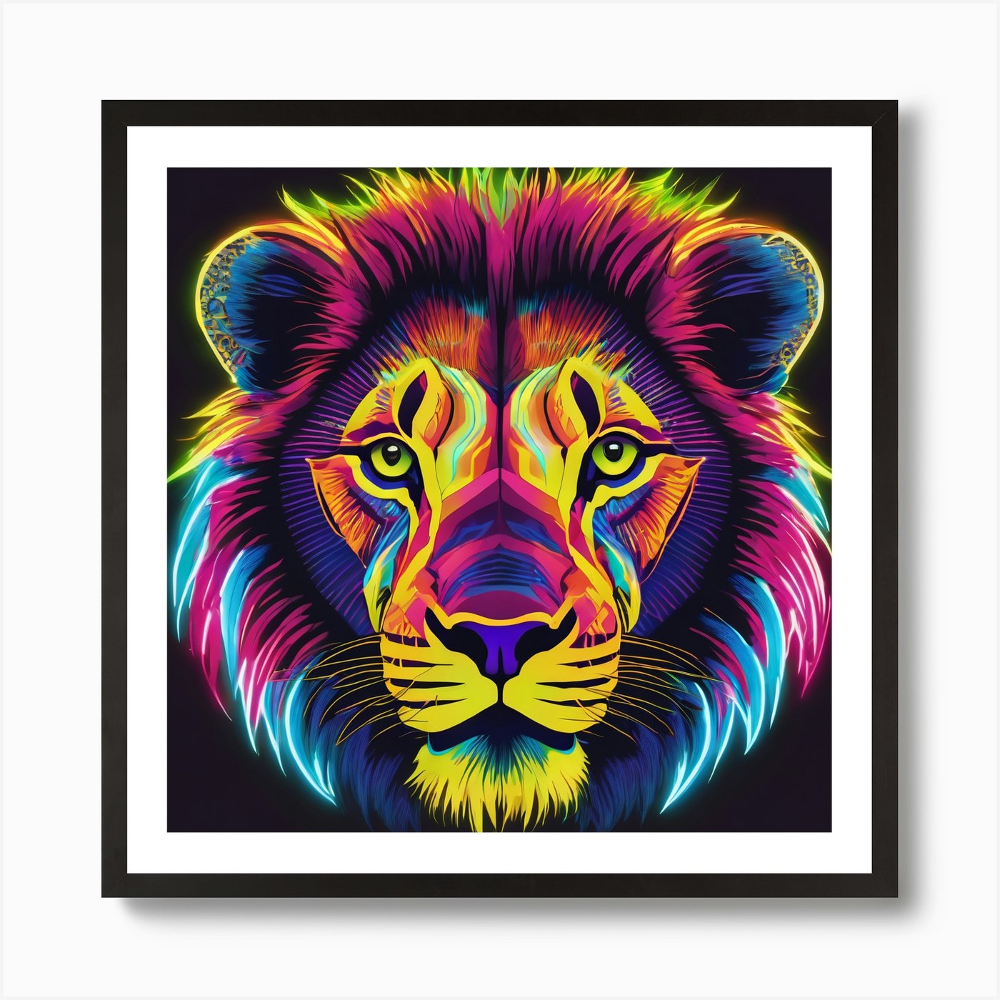 Neon Lion Art Print Framed Wall Art Poster Canvas Print Picture