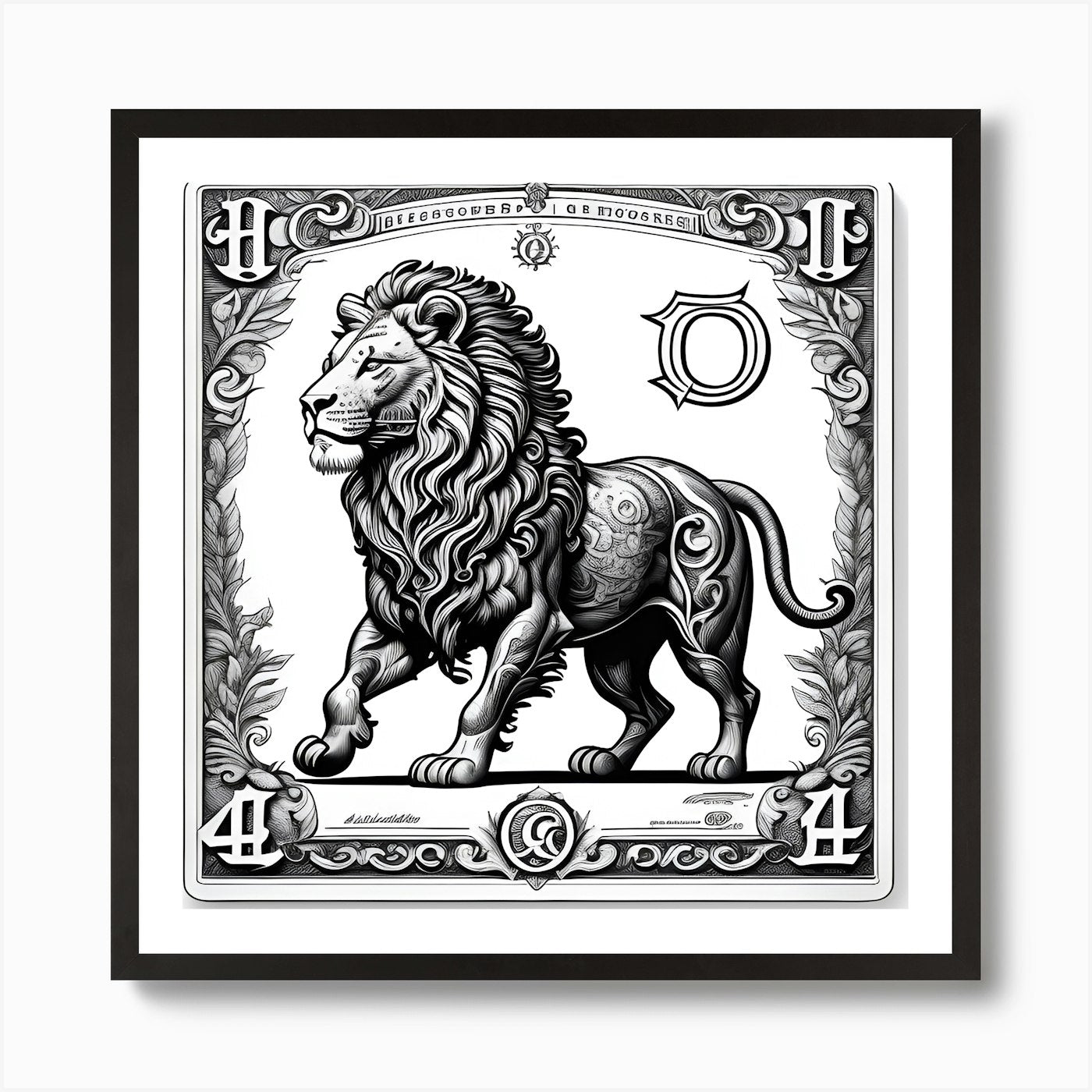 Lion Motif Vintage Art Art Print Framed Wall Art Poster Canvas Print Picture