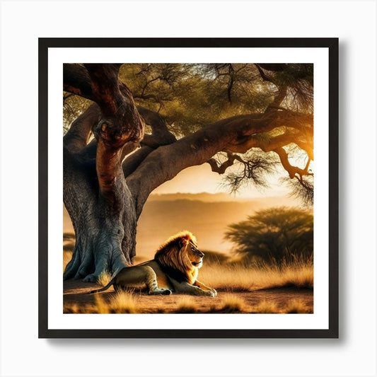 Lion Under The Tree 26 Art Print Framed Wall Art Poster Canvas Print Picture