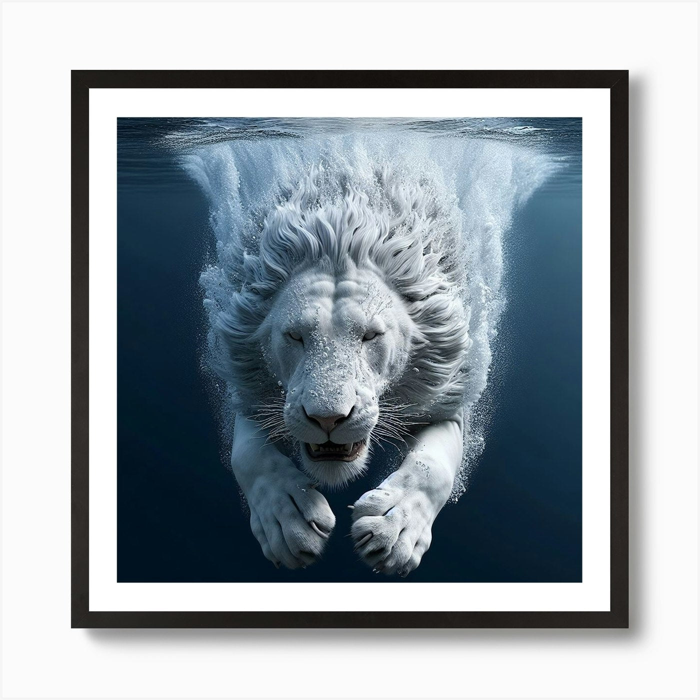 White Lion Underwater Art Print Framed Wall Art Poster Canvas Print Picture