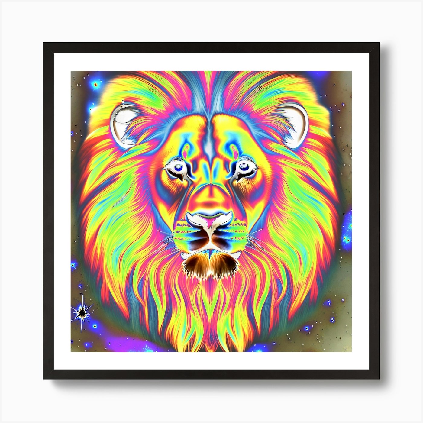 The Lion in Negative Rainbow Art Pr Framed Wall Art Poster Canvas Print Picture