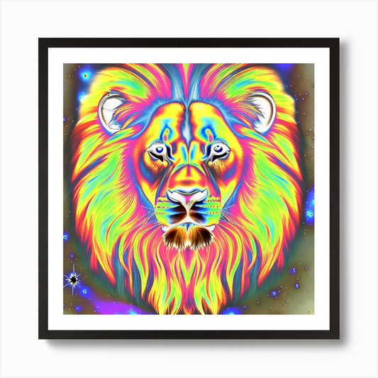 The Lion in Negative Rainbow Art Pr Framed Wall Art Poster Canvas Print Picture