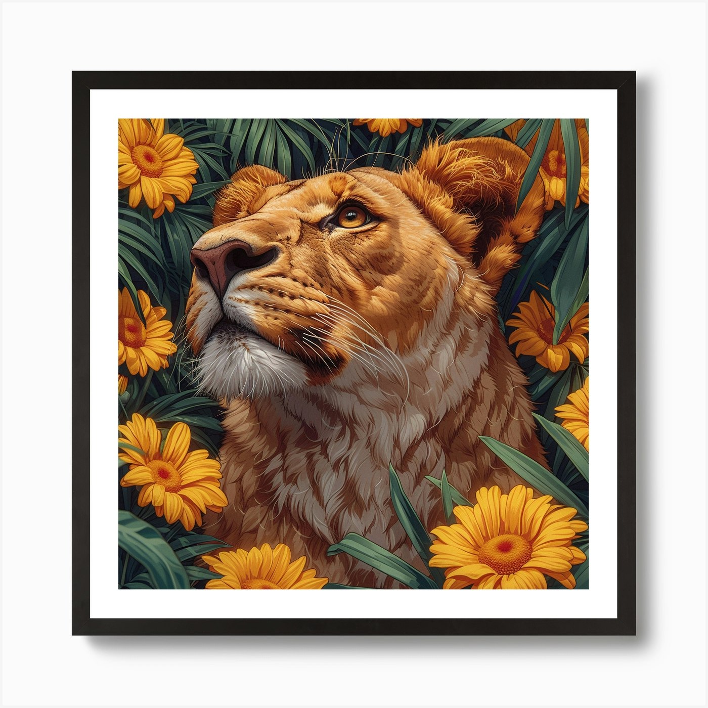 Lion In The Jungle Art Print Framed Wall Art Poster Canvas Print Picture