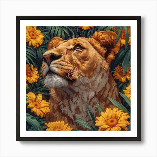 Lion In The Jungle Art Print Framed Wall Art Poster Canvas Print Picture