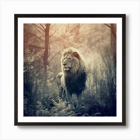 Armadiler Lion In The Forest Duoton Framed Wall Art Poster Canvas Print Picture