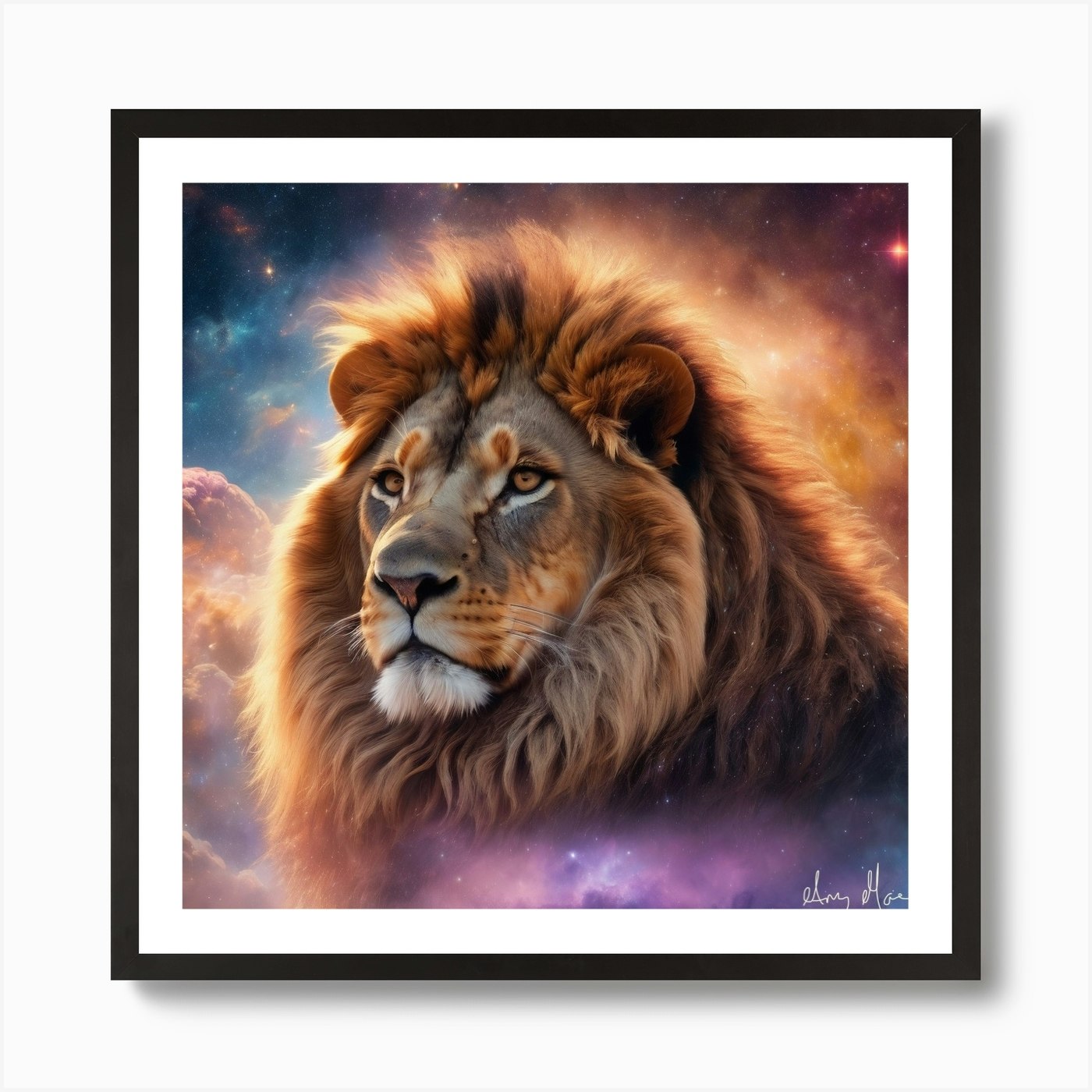 Lion In Space Art Print Framed Wall Art Poster Canvas Print Picture