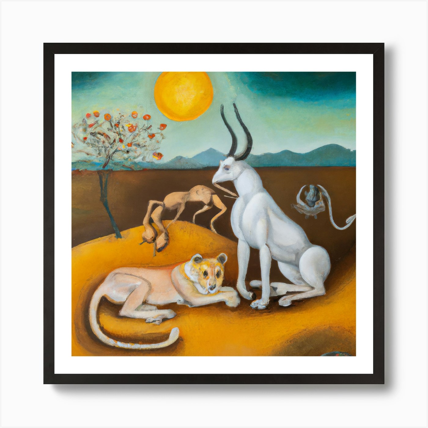 Lions And Antelopes Art Print Framed Wall Art Poster Canvas Print Picture