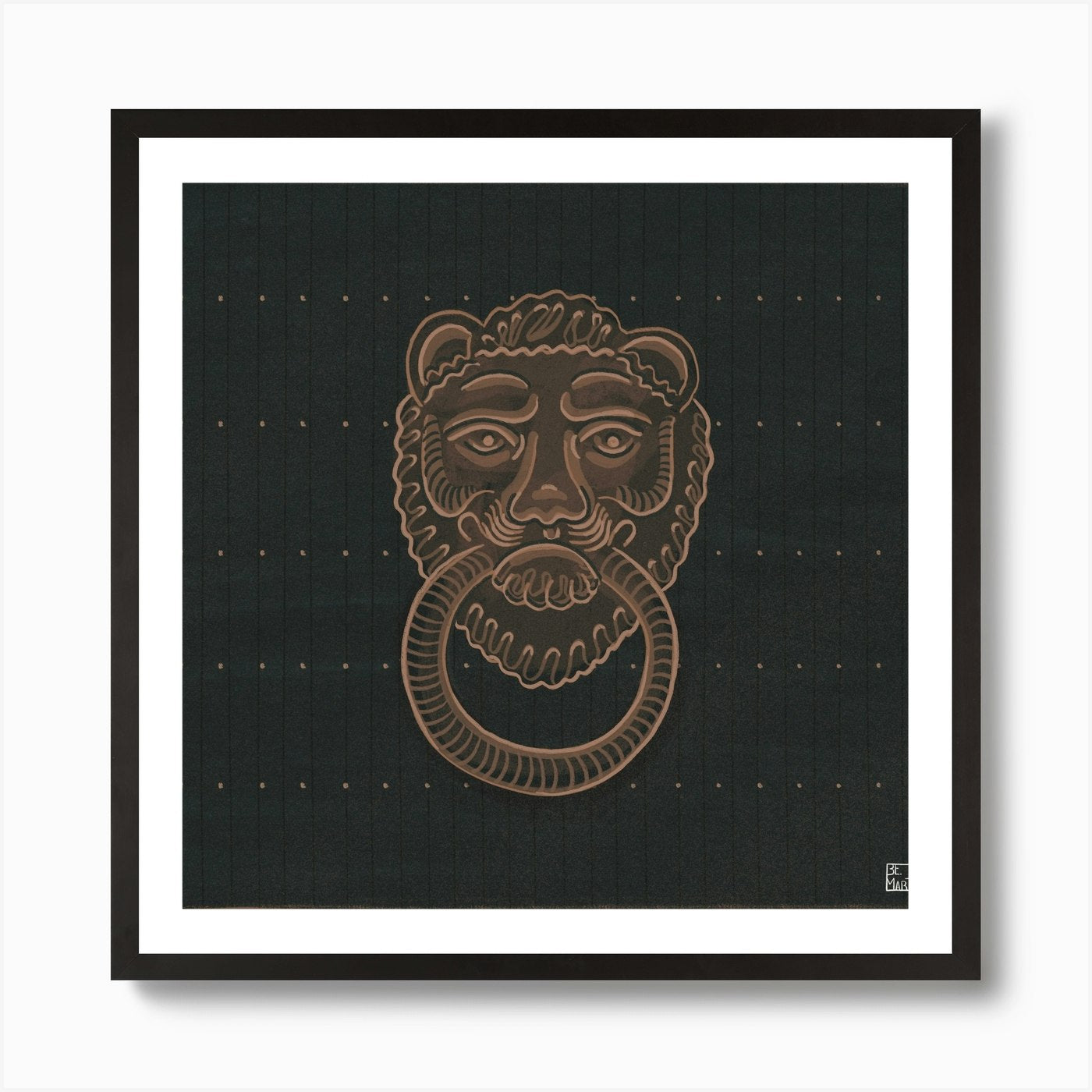 Lion Head On Door Knob Square Art P Framed Wall Art Poster Canvas Print Picture