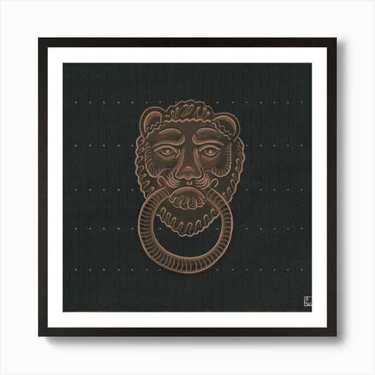 Lion Head On Door Knob Square Art P Framed Wall Art Poster Canvas Print Picture