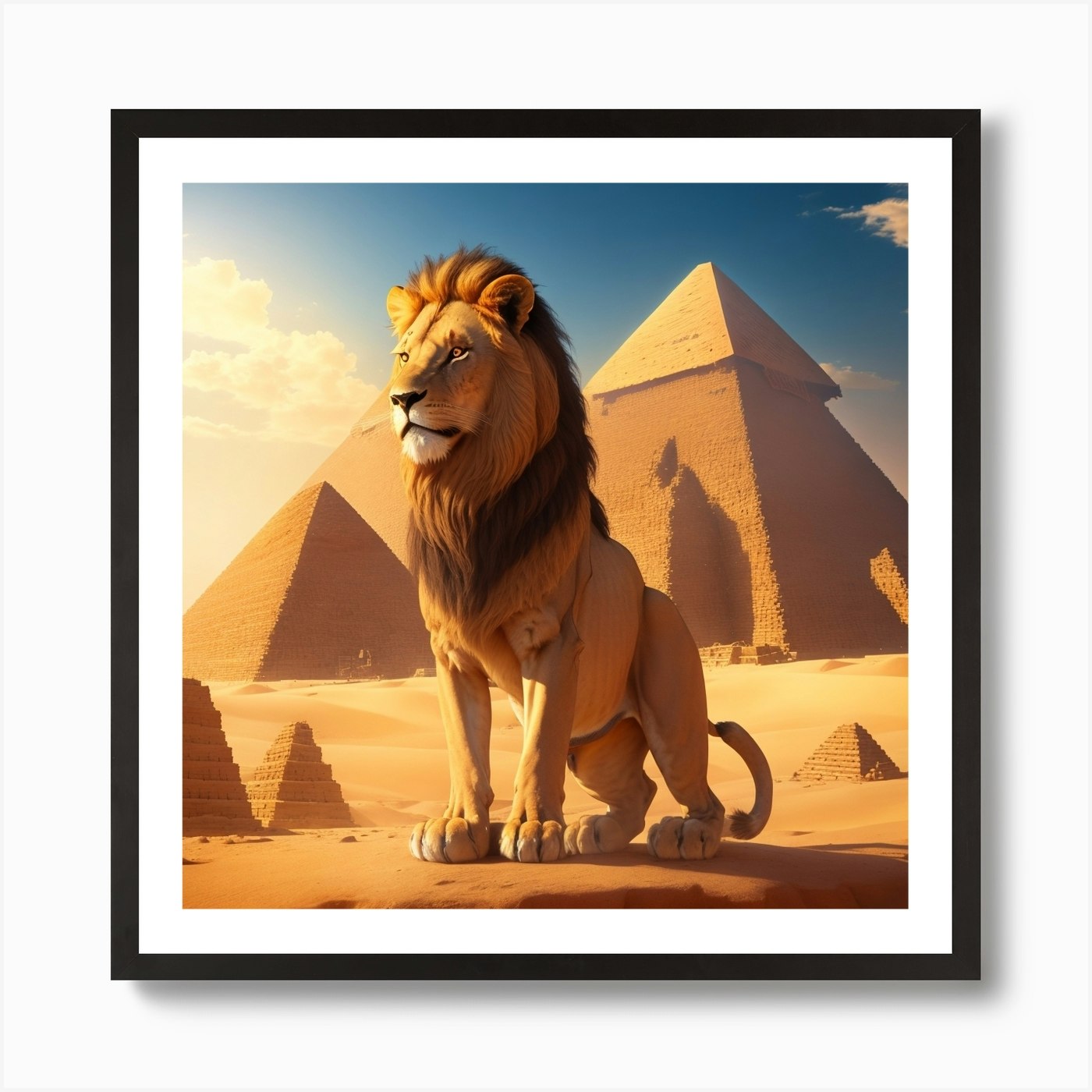 Lion In Front Of Pyramids Art Print Framed Wall Art Poster Canvas Print Picture